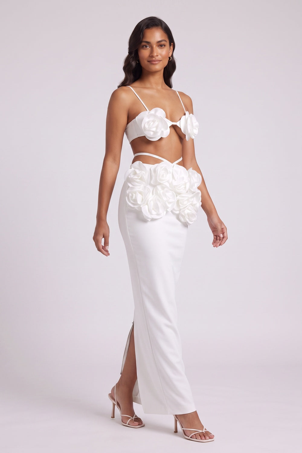 White Fitted Column Two-Piece Set Flowering Girl
