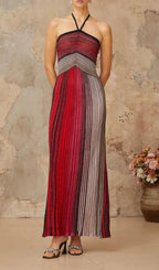 Ulysse Red Metallic Knit Halterneck Maxi Dress Flowering Girl