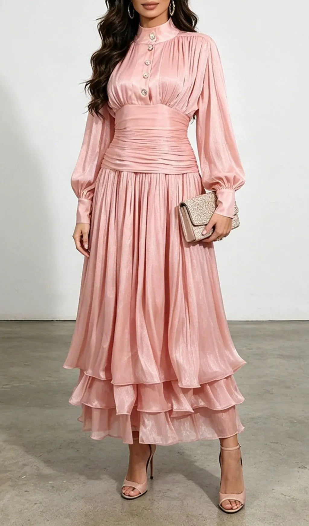 Klarika Pink Long Sleeve Maxi Dress Flowering Girl