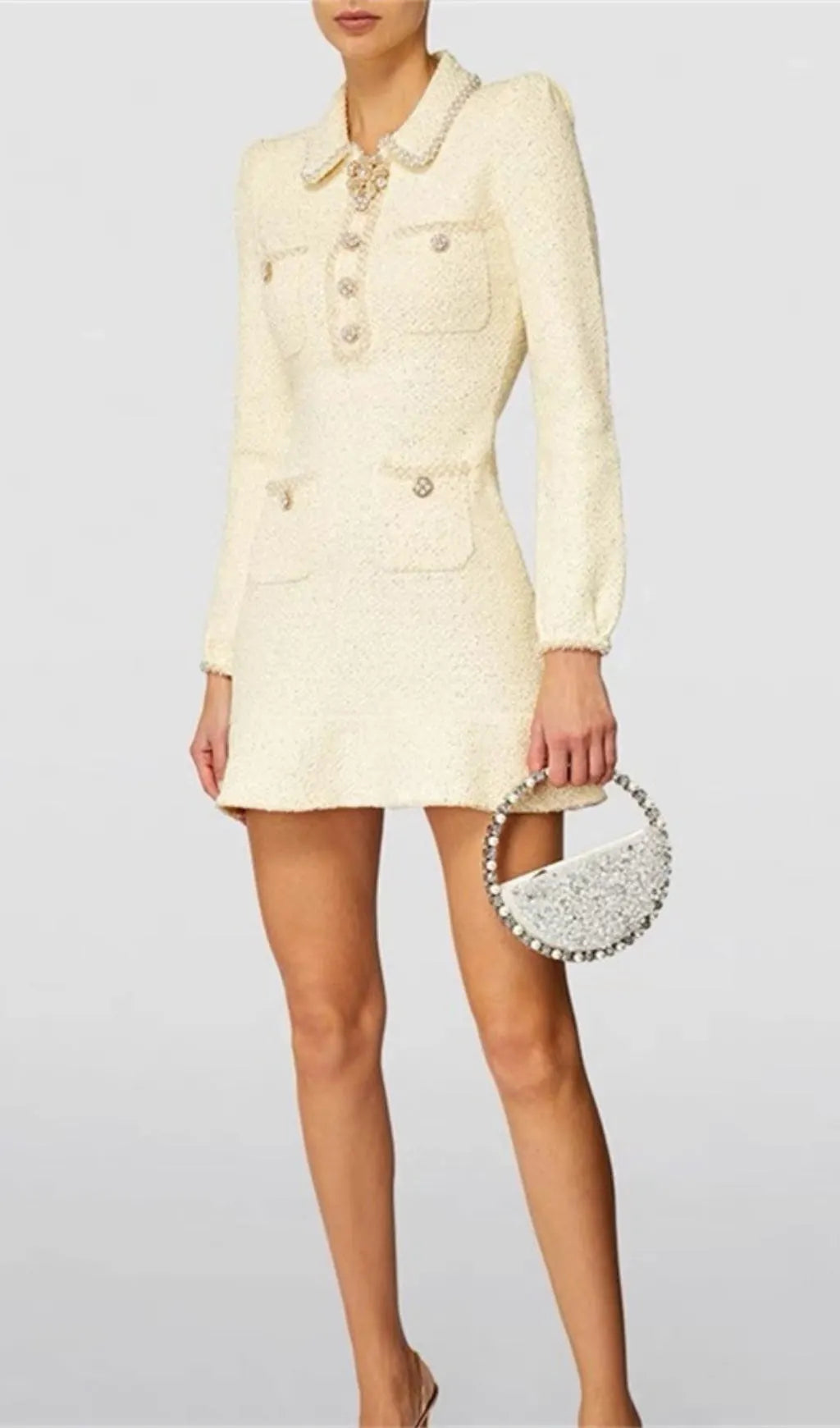 Atifa Embellished Sequined Bouclé-Knit Mini Dress Flowering Girl