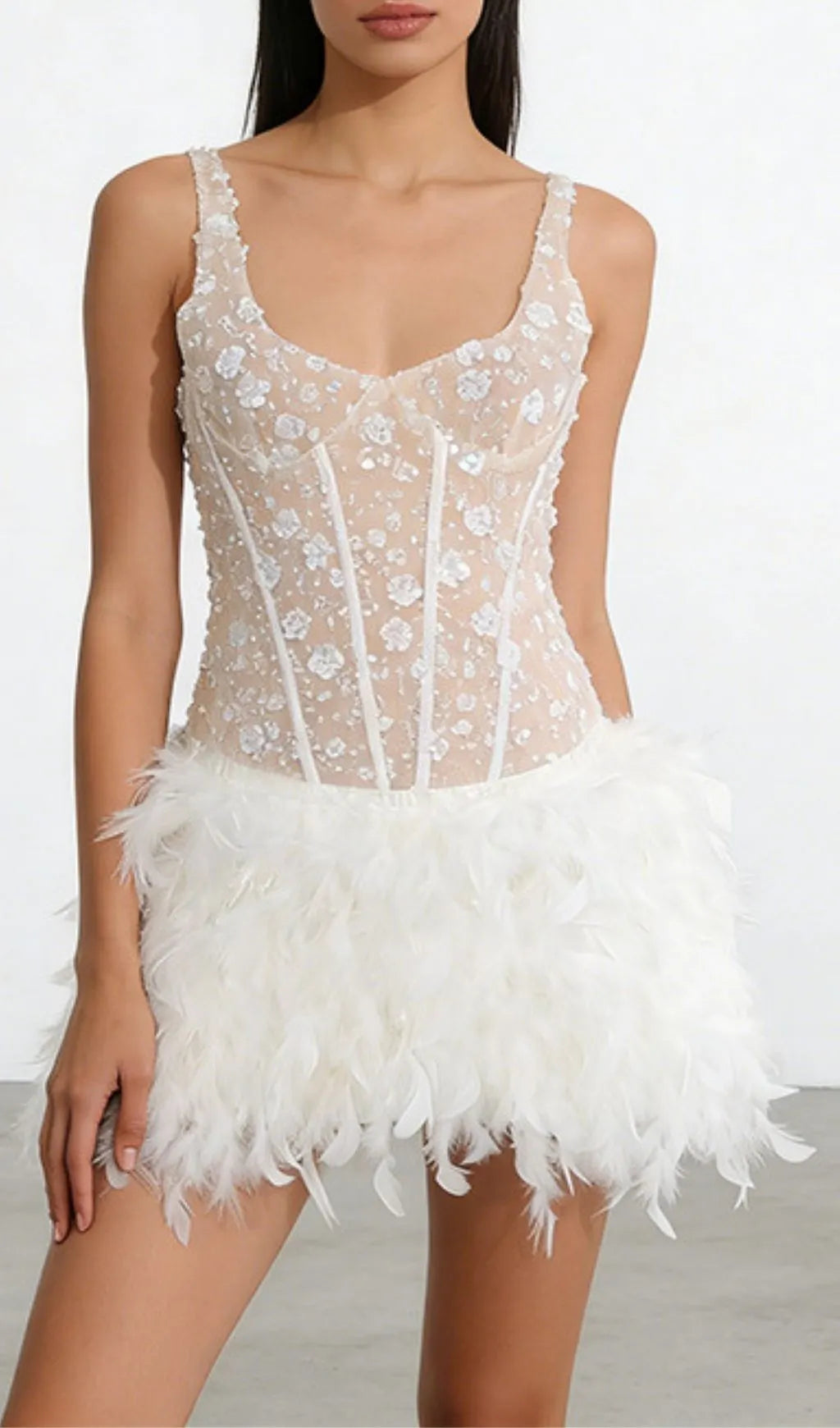 Kera Flower Sequin Feather Mini Dress Flowering Girl