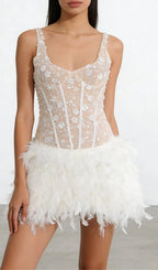 Kera Flower Sequin Feather Mini Dress Flowering Girl
