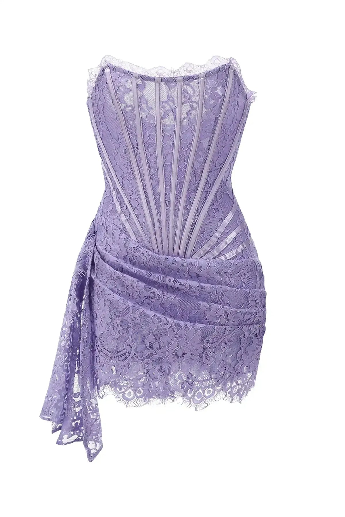 Purple Lace Corset Strapless Draped Mini Dress Flowering Girl