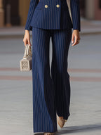 Elegant Navy Pinstripe Double-Breasted Suit Set Flowering Girl