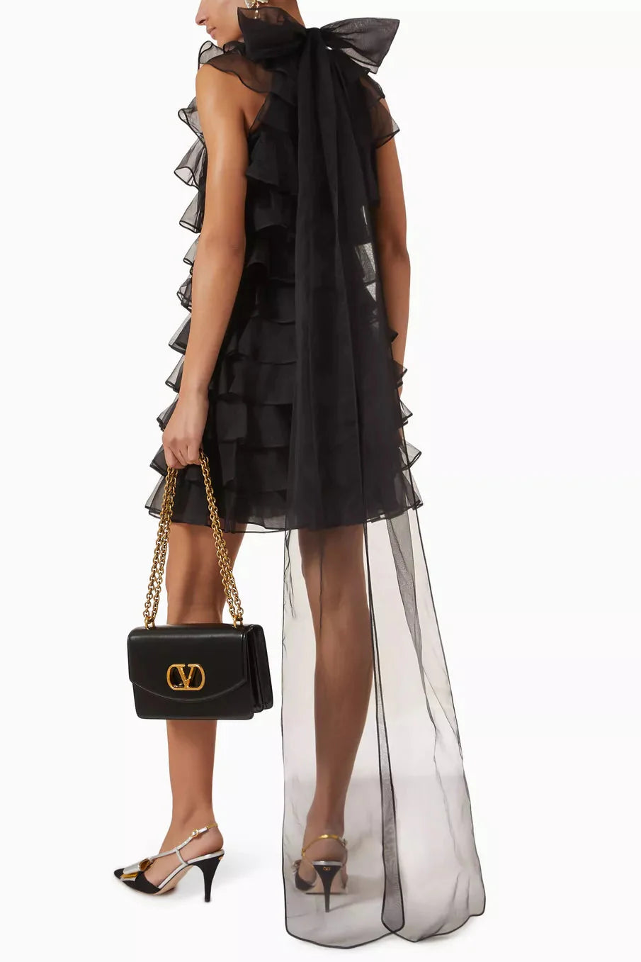 Poppy Ruffle Silk Organza Sleeveless Mini Dress In Black Flowering Girl