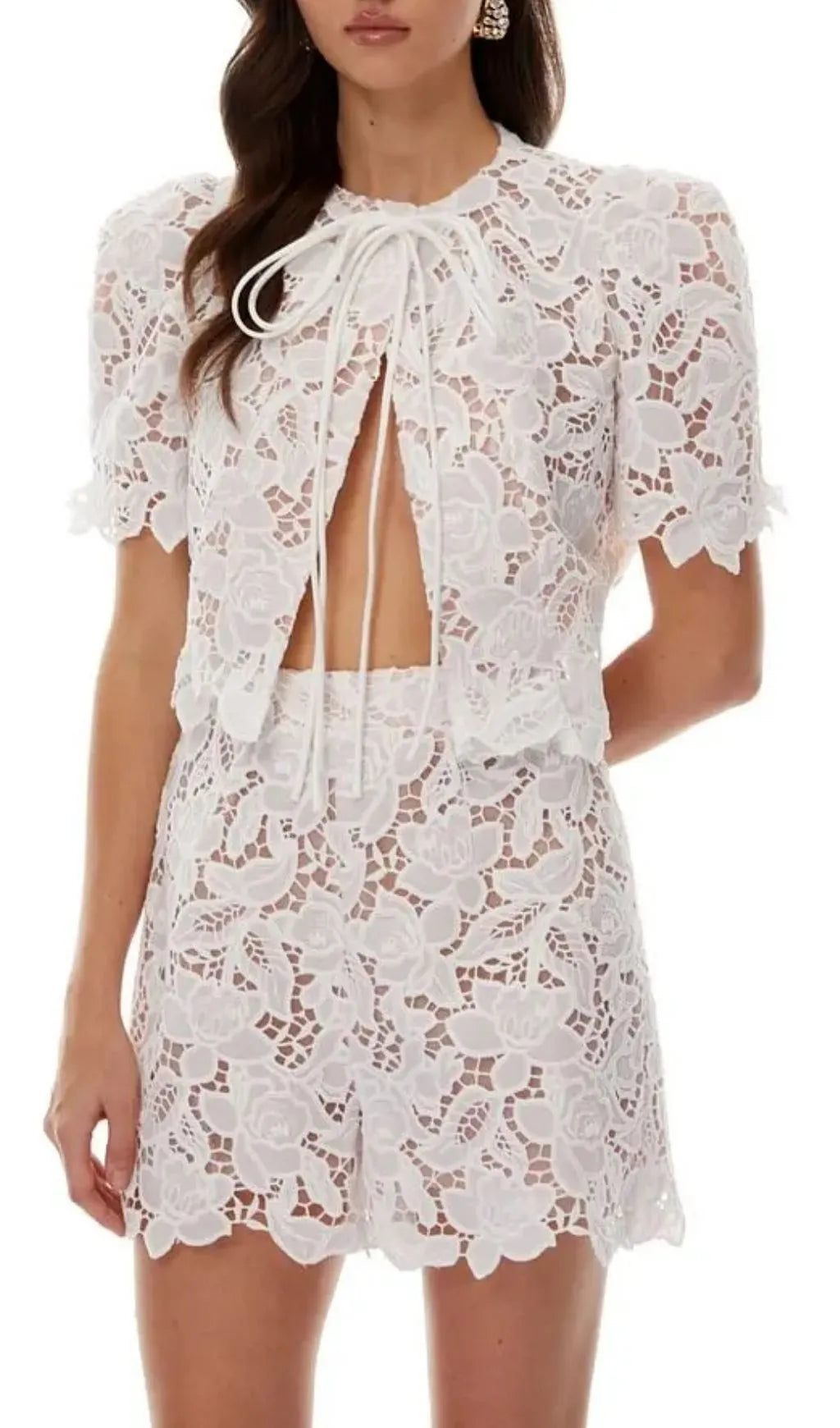 Kelly White Hollow Lace Top & Short Set Flowering Girl