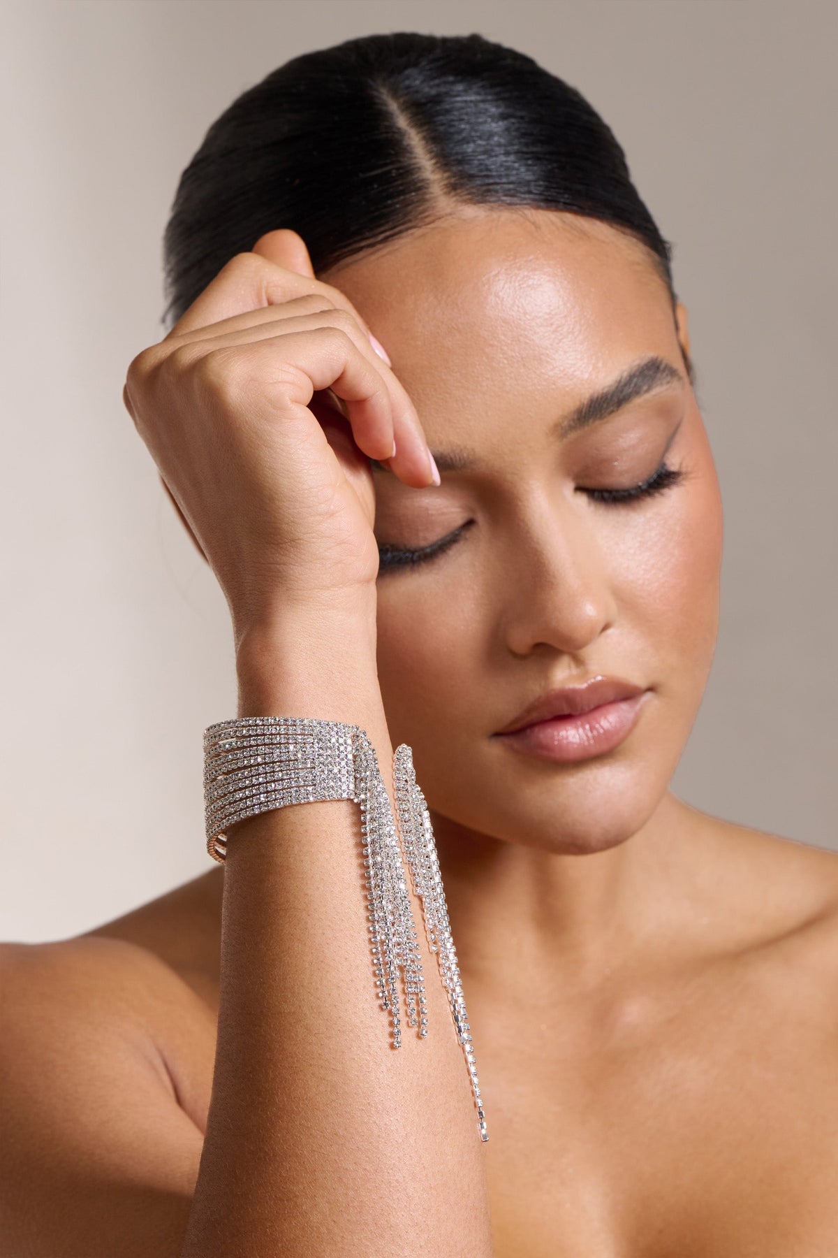 Silver Diamante Tassel Cuff Bracelet Flowering Girl