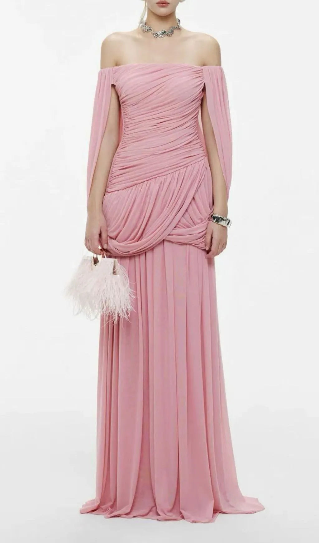 Kelsy Ruched Off-Shoulder Maxi Dress Flowering Girl