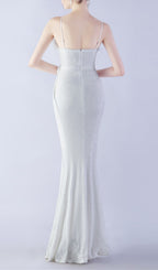 Chroma White Sequin Flower Feather Maxi Dress Flowering Girl