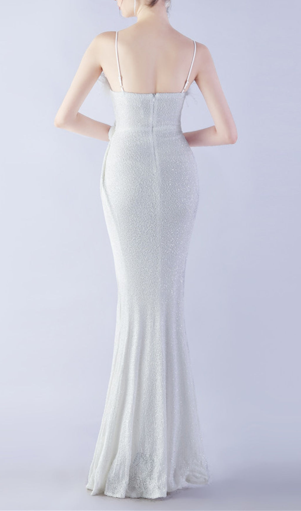 Chroma White Sequin Flower Feather Maxi Dress Flowering Girl
