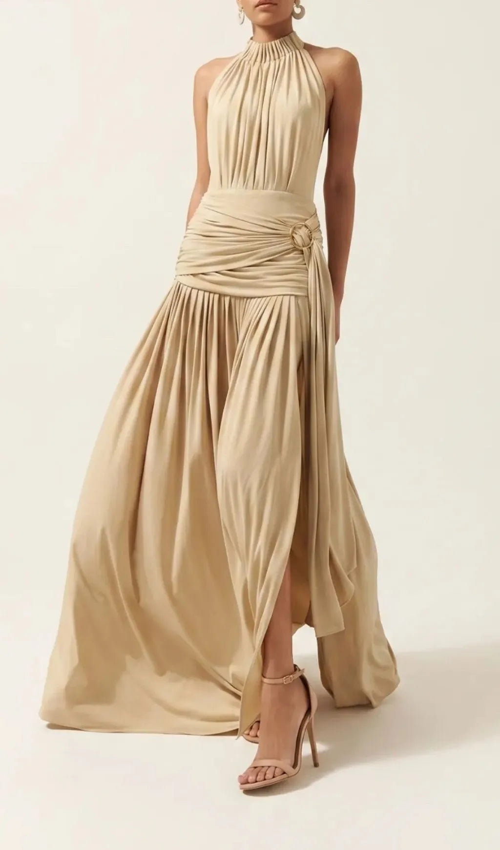 Macawi Halter Ruched Maxi Dress Flowering Girl