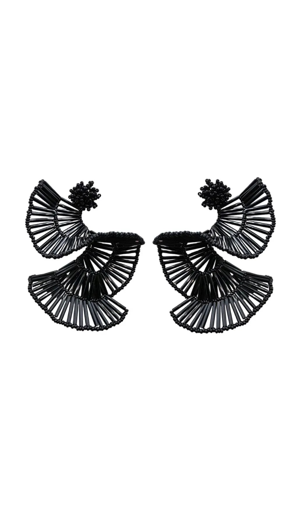 Leighna Black Fan-Shaped Earrings Flowering Girl