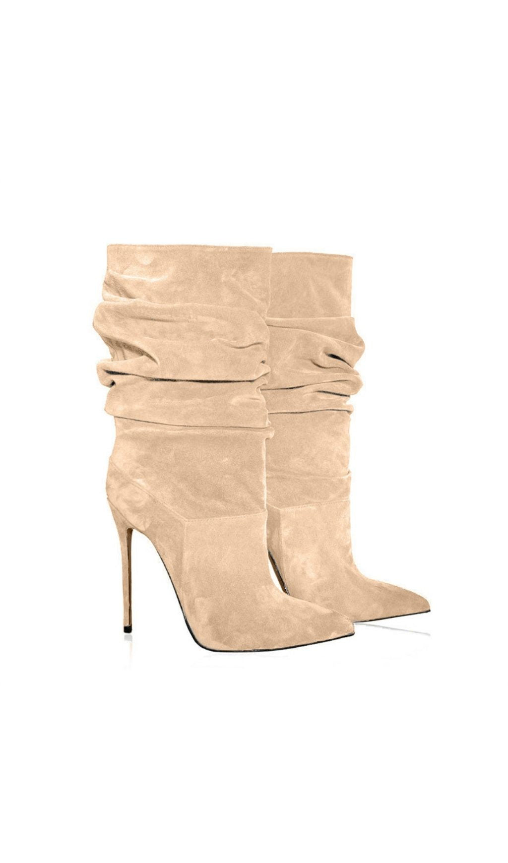 Katalin Beige High Heel Boots Flowering Girl