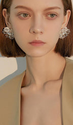 Audrina White Crystal 3D Flower Earrings Flowering Girl