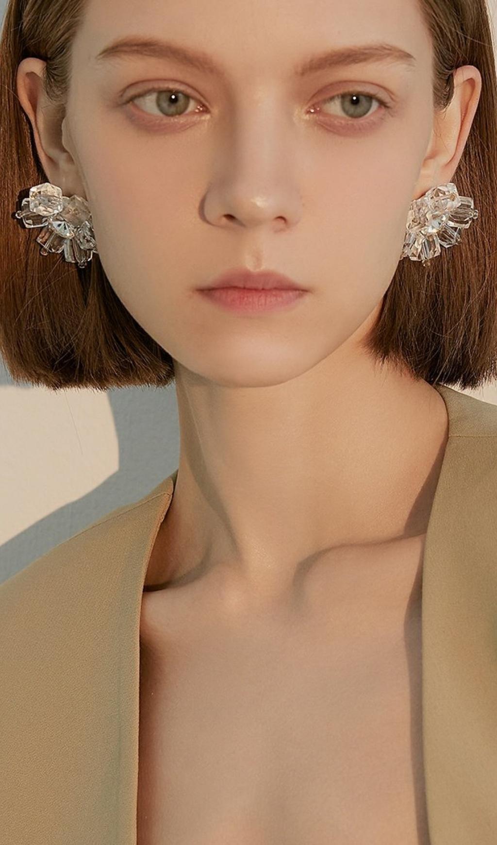 Audrina White Crystal 3D Flower Earrings Flowering Girl