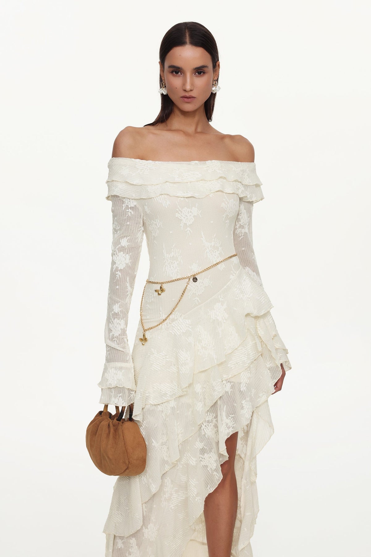 Tahoe One Shoulder Long Sleeve Asymmetric Ruffle Maxi Dress Flowering Girl