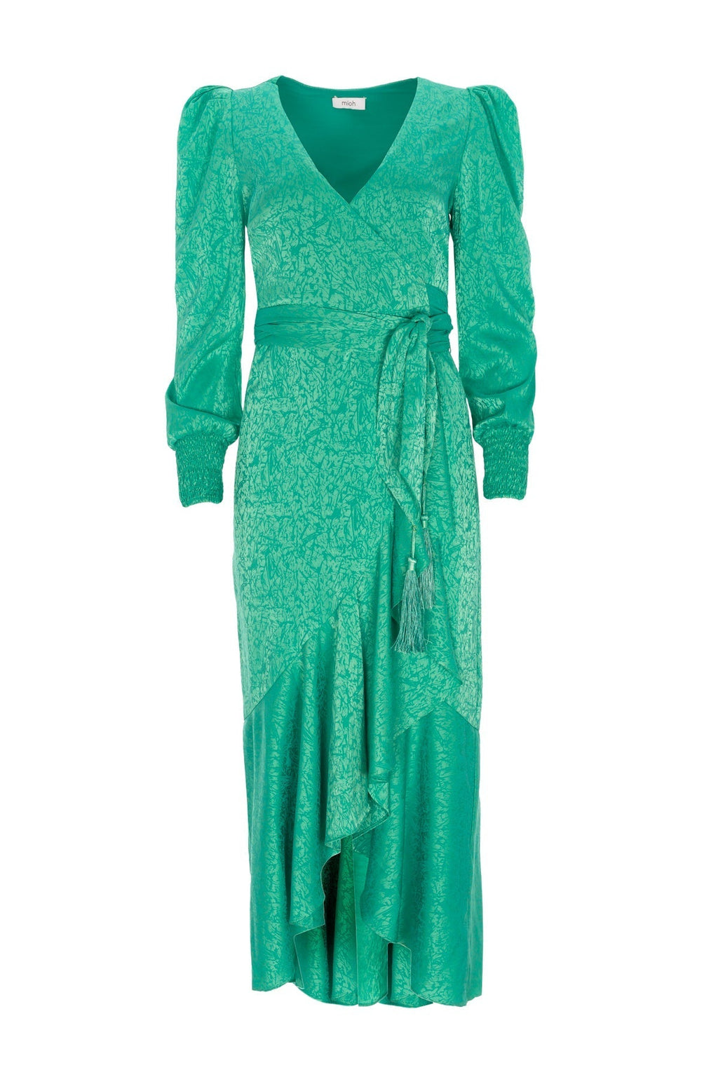 Grace - Green Jacquard Long-Sleeved Wrap Dress Flowering Girl