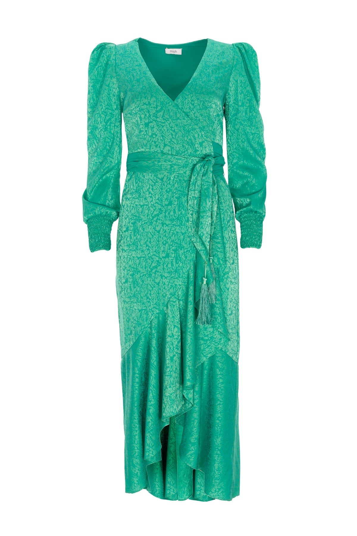 Grace - Green Jacquard Long-Sleeved Wrap Dress Flowering Girl