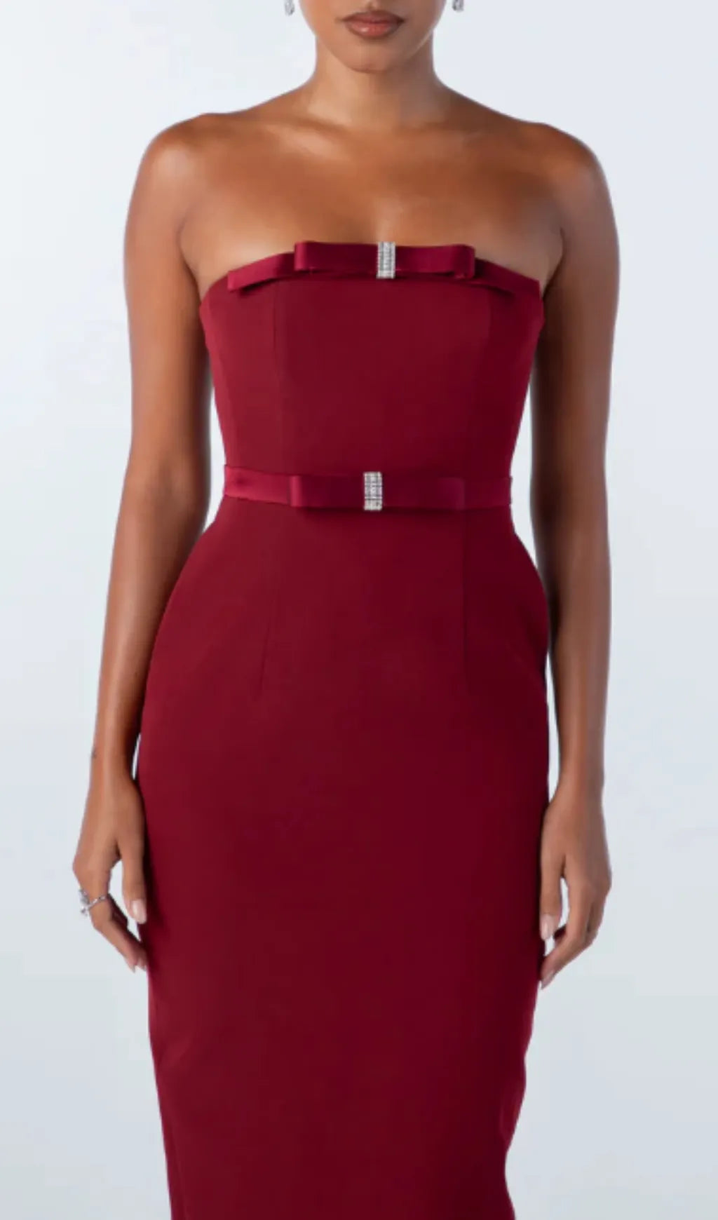 Drea Red Strapless Midi Dress Flowering Girl