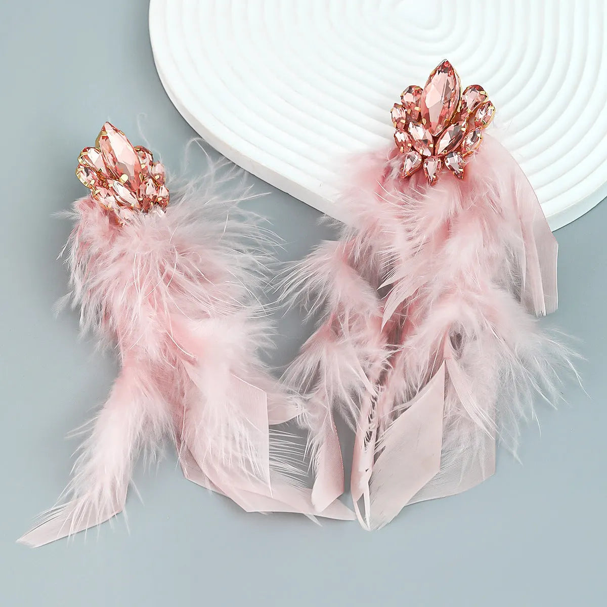Rhinestone Feather Earrings Flowering Girl