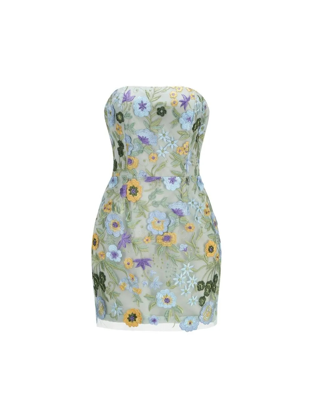 Malou Green Strapless Flower Embroidery Mini Dress Flowering Girl