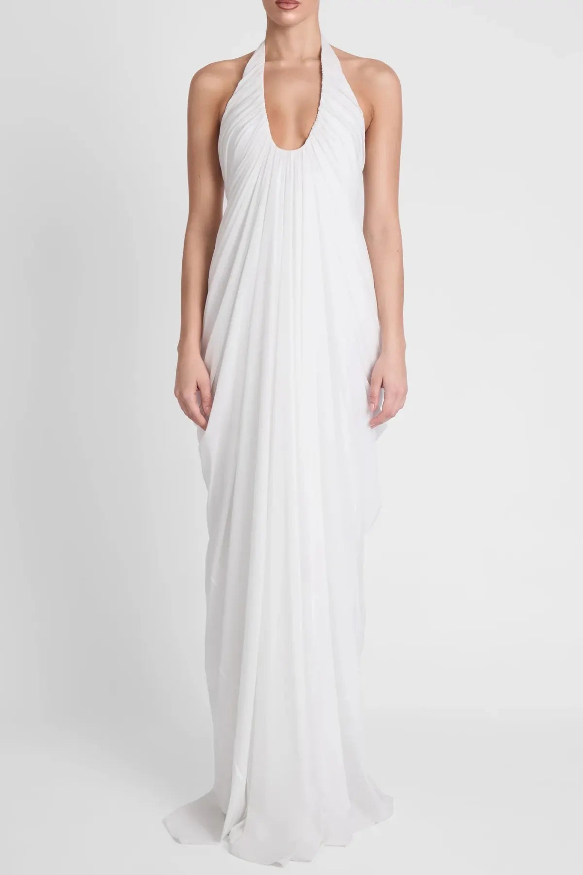 Cyrusa Halter Draped Maxi Dress - White Flowering Girl