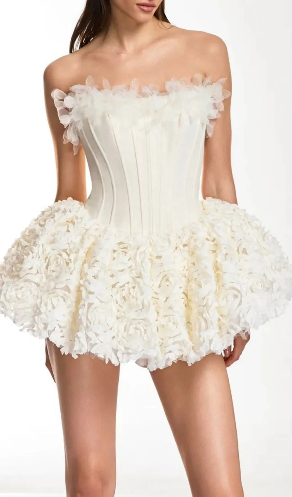 Ulthar Strapless Flower Mini Dress In Apricot Flowering Girl