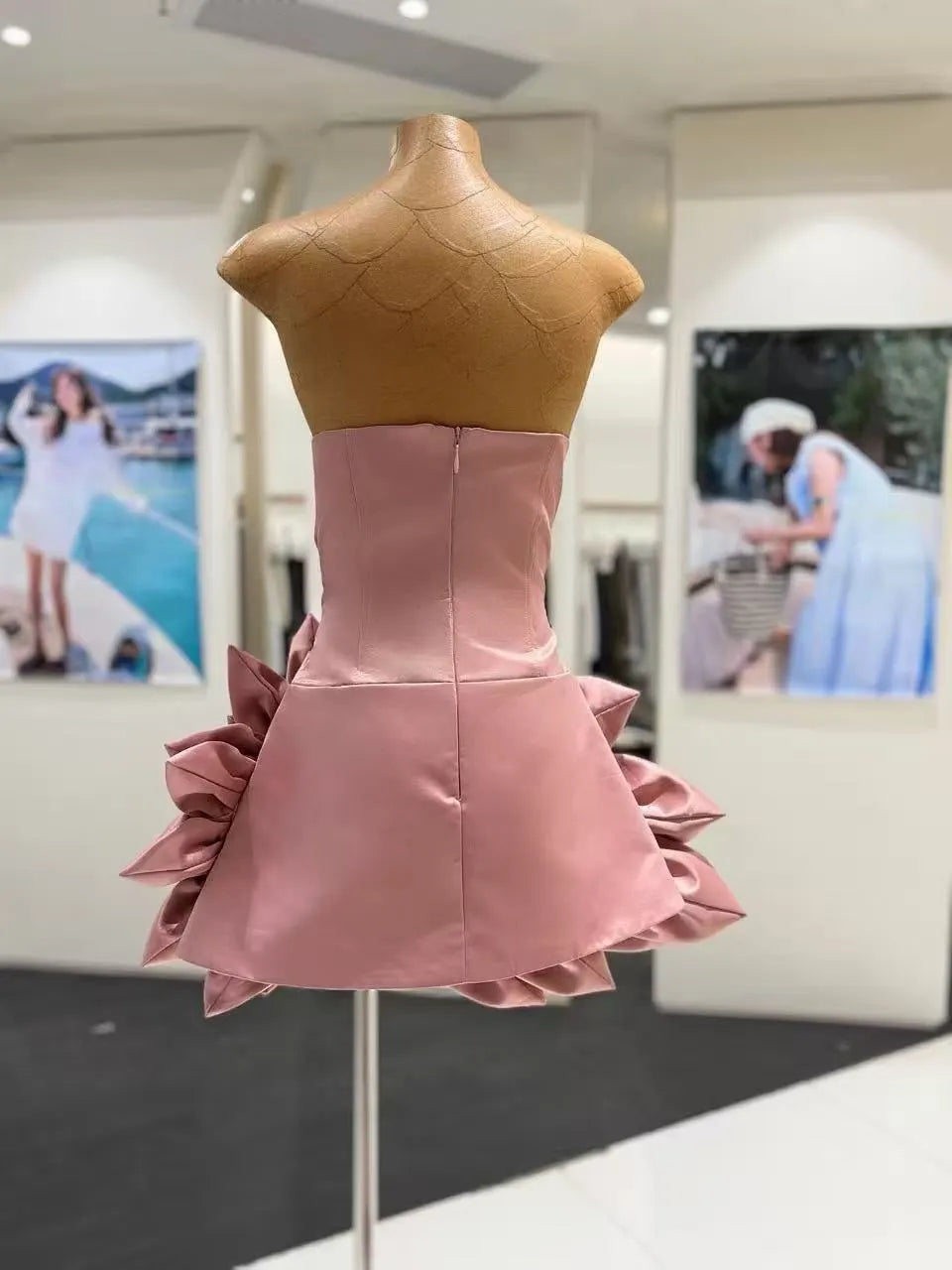 Strapless 3D Floral Satin Mini Dress Flowering Girl