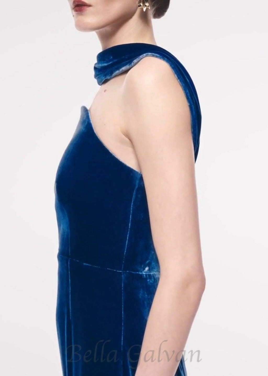 josephine off-shoulder velvet sash gown in blue Flowering Girl