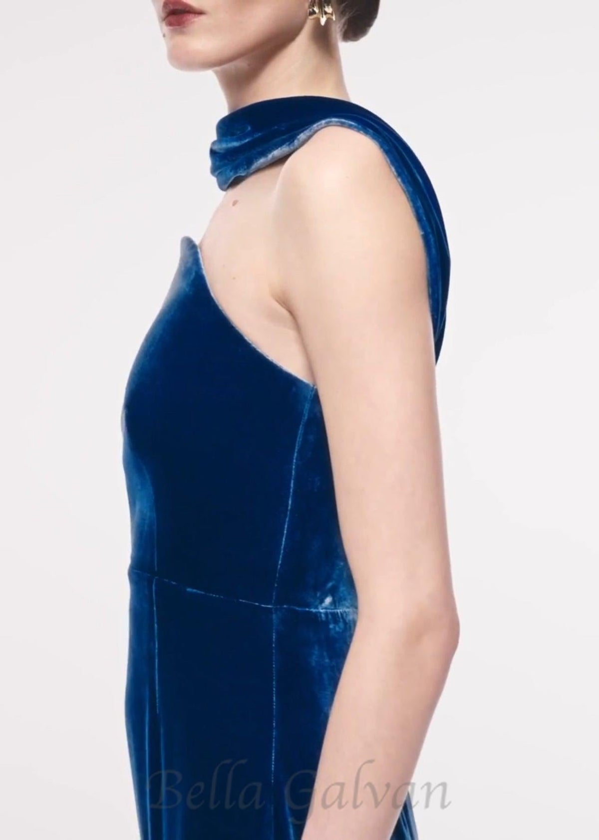 josephine off-shoulder velvet sash gown in blue Flowering Girl
