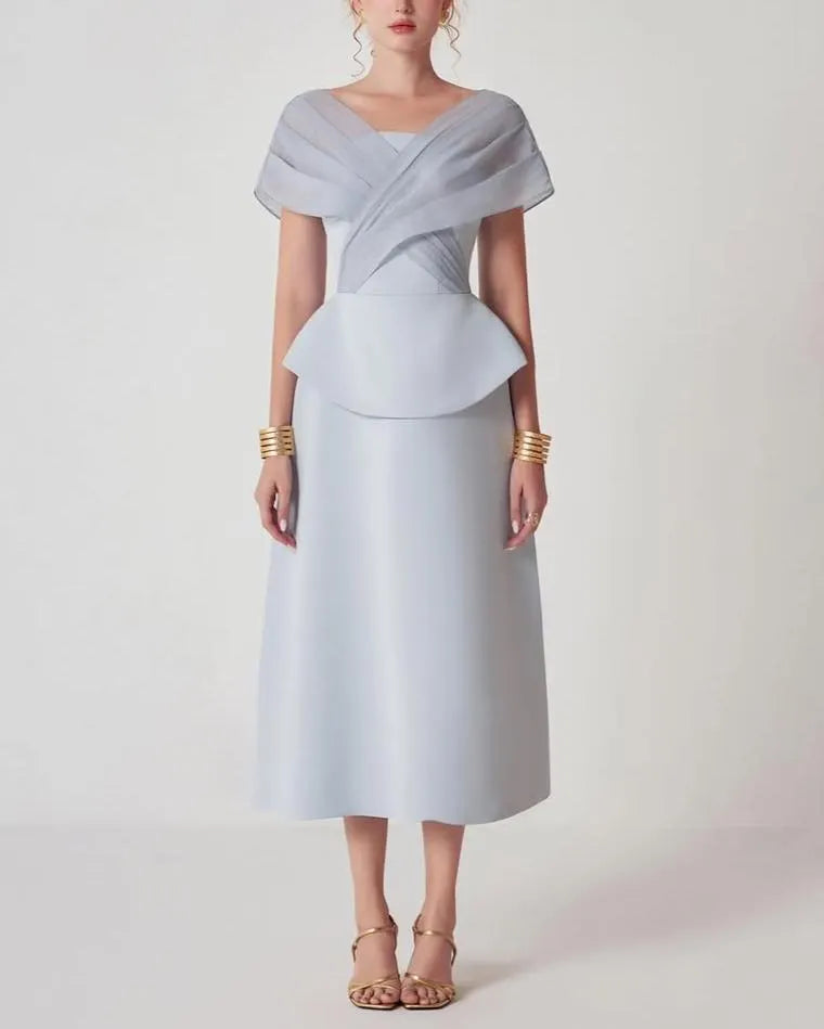 Mesh Patchwork Midi Dress In Light Grey Flowering Girl