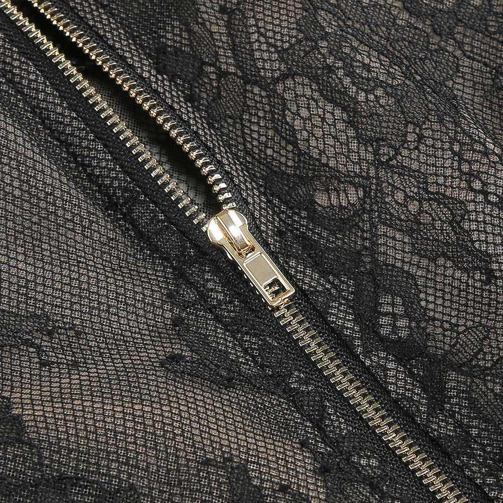 Black Floral Lace Fit-And-Flare Dress Flowering Girl