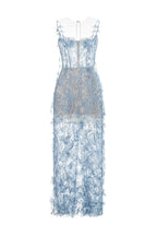 BLUE BEADED LACE PENCIL MIDI DRESS Flowering Girl