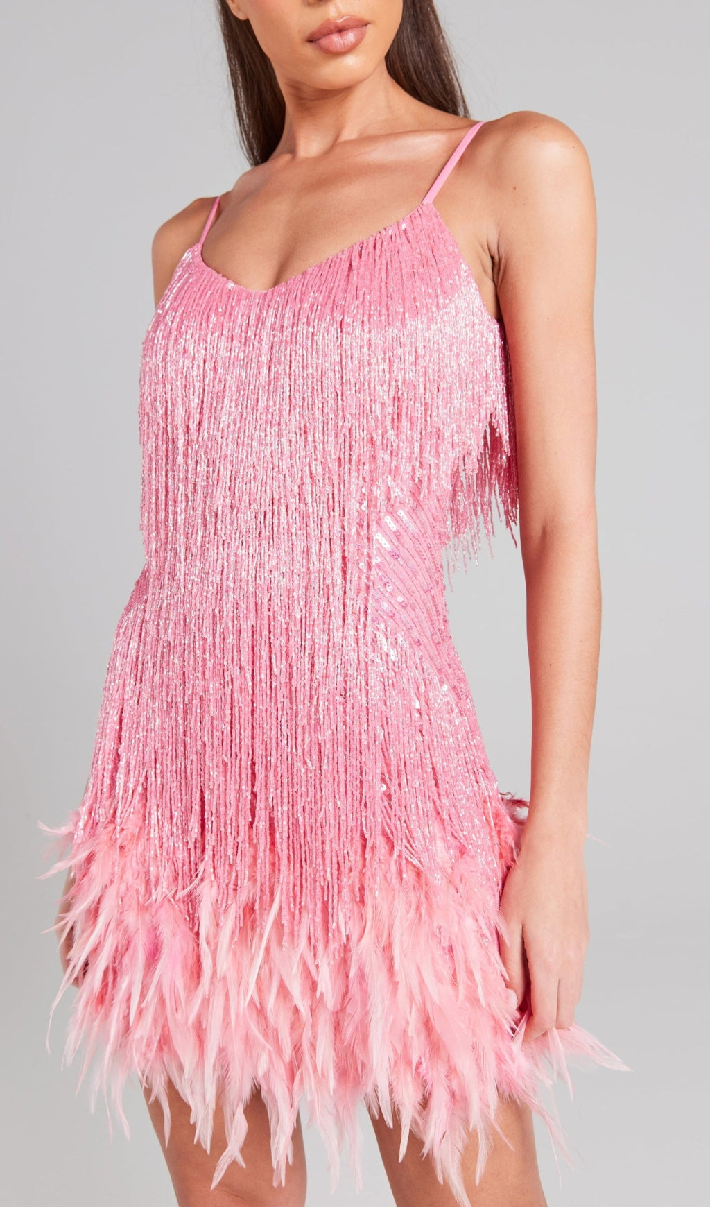 Pink Tassel Feather Mini Dress Flowering Girl