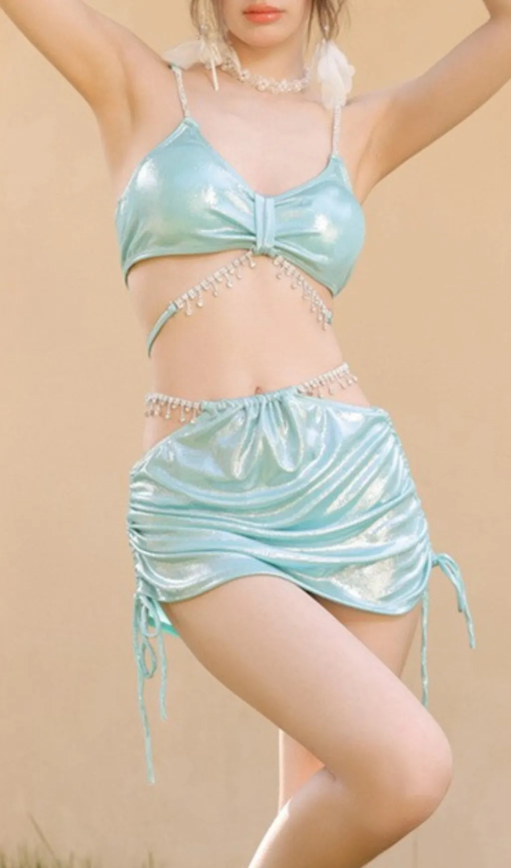 Dorcas Mint Crystal Three-Piece Swimsuit Flowering Girl