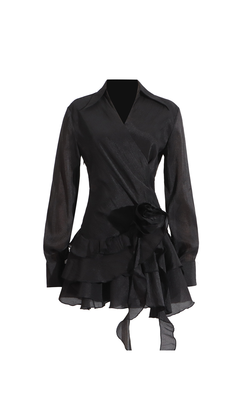 Flower Ruffle Ribbon Mini Dress In Black Flowering Girl