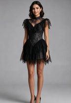 Black Floral Lace Fit-And-Flare Dress Flowering Girl