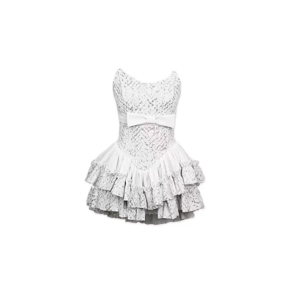 Syraza Strapless Sequin Bow Mini Dress Flowering Girl