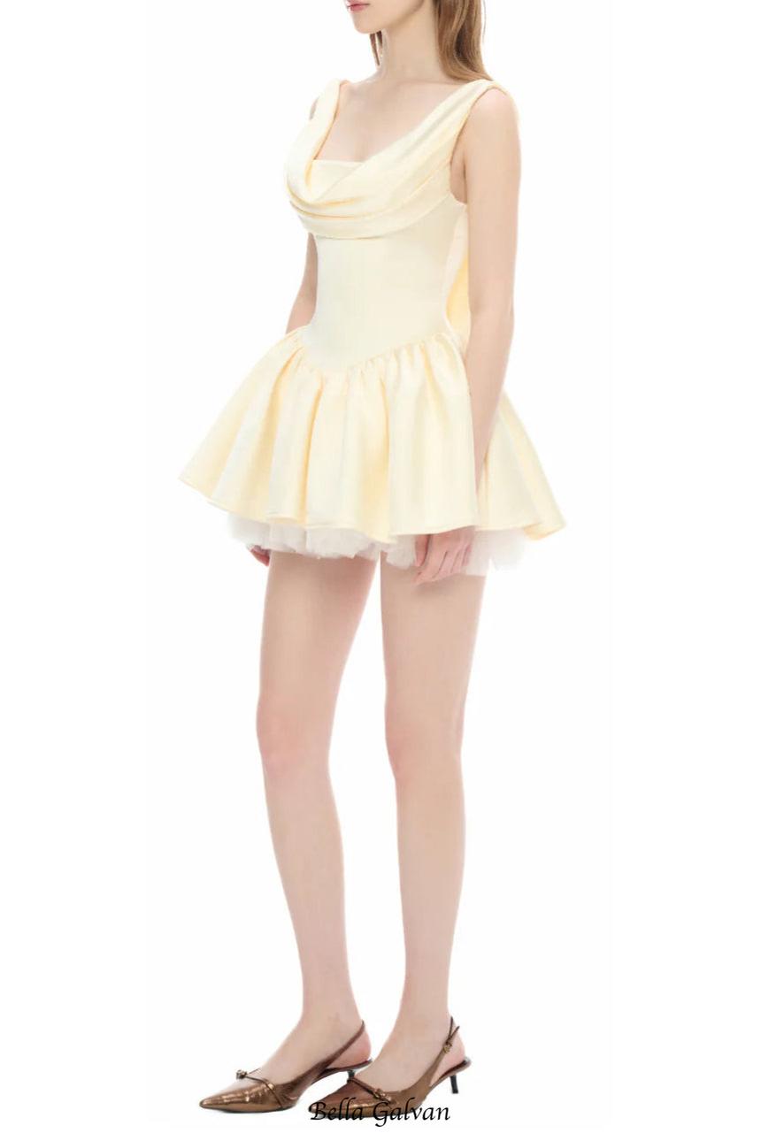 bernice backless pleated puffy Mini Dress - Champagne Flowering Girl