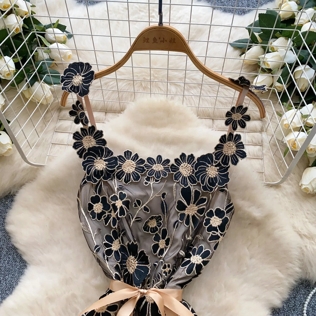 Black Embroidered Tulle Overlay A-Line Mini Dress Flowering Girl