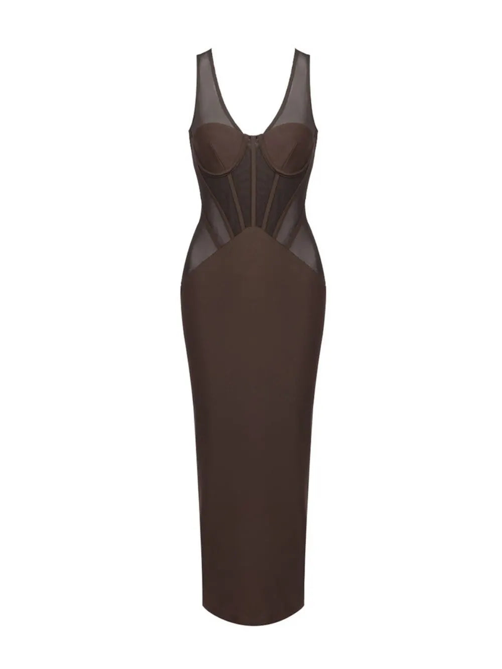 Mars Brown Corset Mesh Midi Dress Flowering Girl