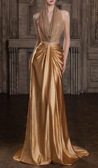 Ksenia Gold Halter Maxi Dress Flowering Girl
