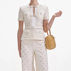 Vicky Cream Sequin Knit Top Flowering Girl
