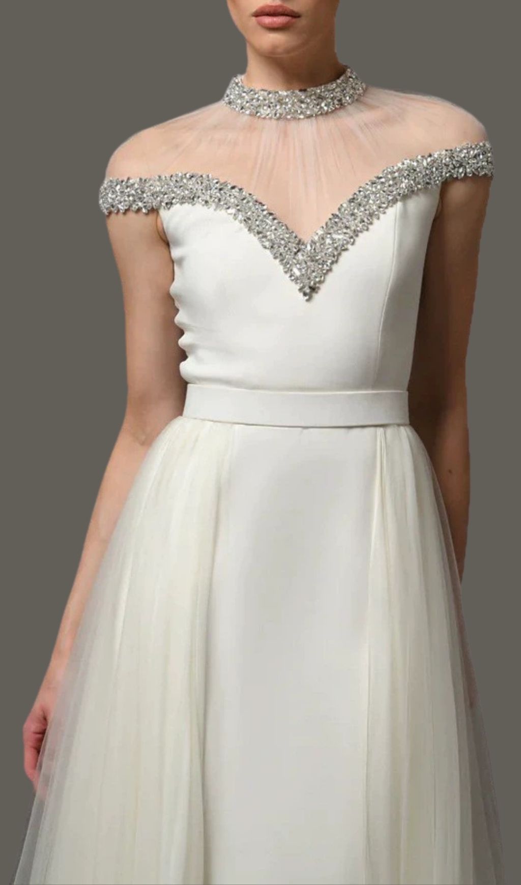Kuri White Diamante Mesh Maxi Dress Flowering Girl