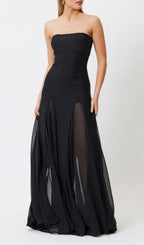 Strapless Mesh Insert A Line Maxi Dress Black Flowering Girl