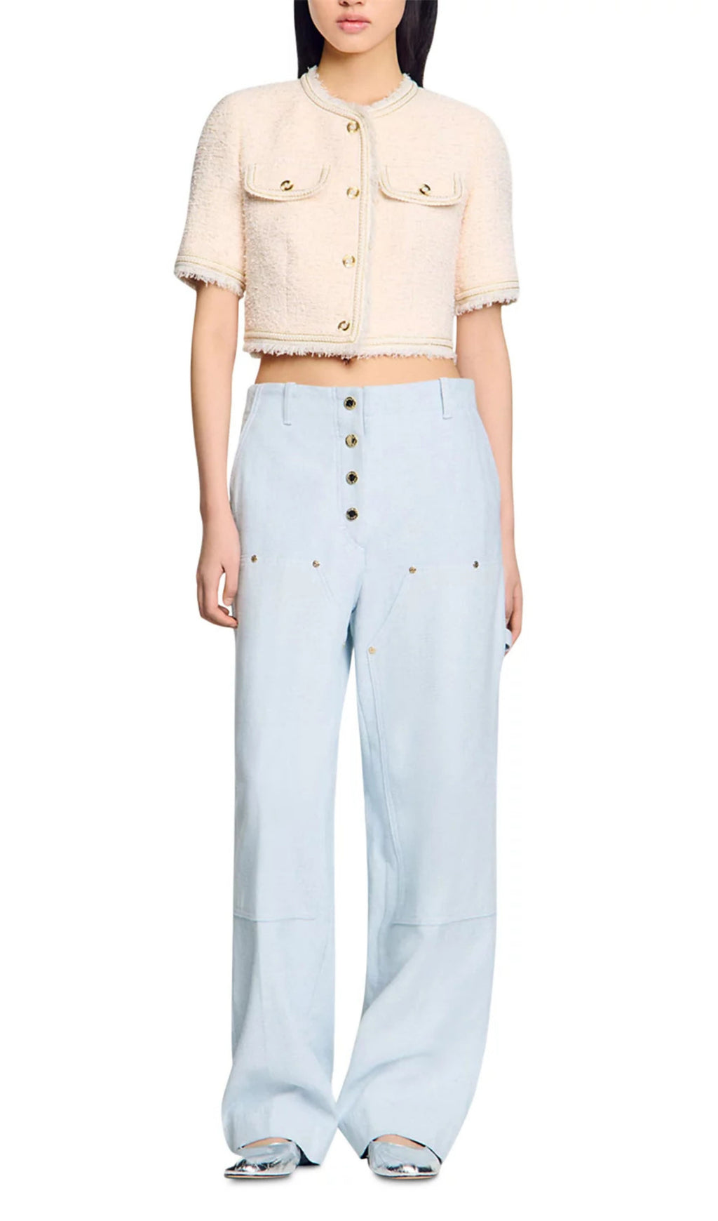 Short Sleeve Tweed Jacket Flowering Girl