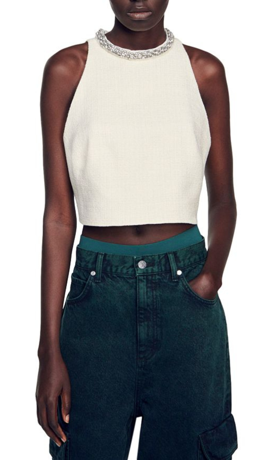 EMBELLISHED TWEED CROP TOP Flowering Girl
