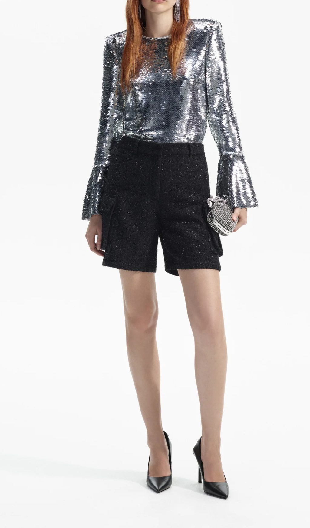 SILVER SEQUIN FLARED SLEEVE TOP Flowering Girl