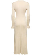 Ribbed viscose lamé midi dress in beige Flowering Girl