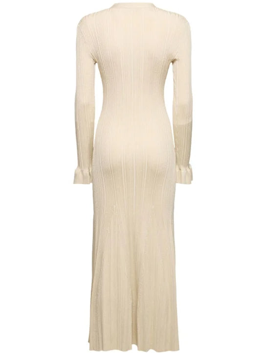 Ribbed viscose lamé midi dress in beige Flowering Girl